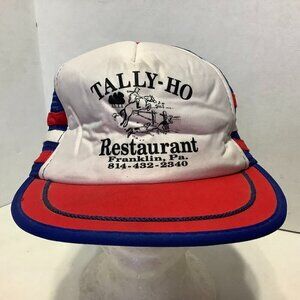 Vintage Tally-Ho Restaurant Franklin PA Three Stripe Mesh Trucker Snapback Hat